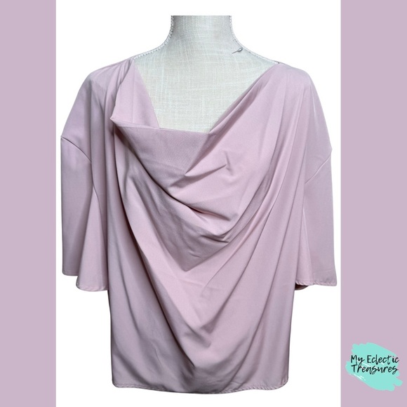 🌸 Blush Pink Draped Cowl Neck Blouse | Size XL - Picture 1 of 11